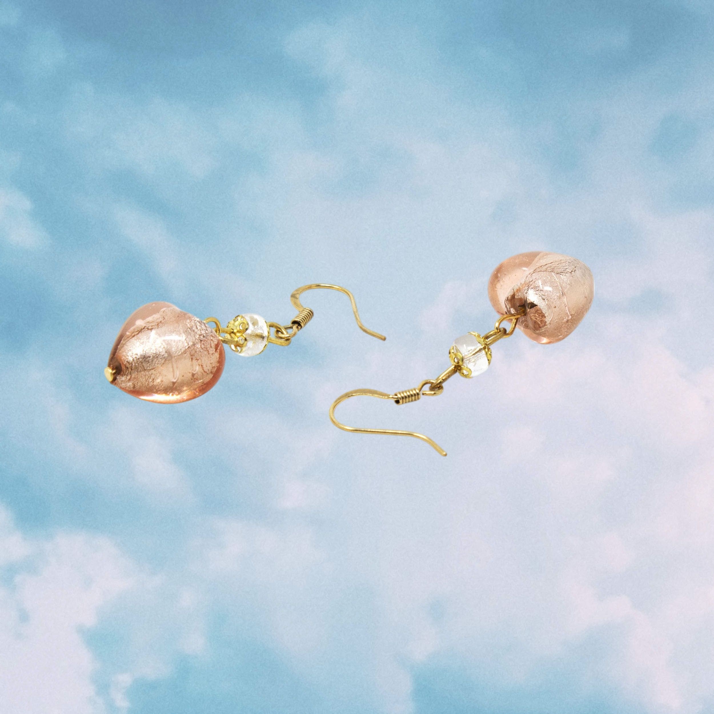 Orecchini In Vetro Di Murano E Argento Sterling 925 - Cuore Rosa E Oro, Fatti A Mano - 4